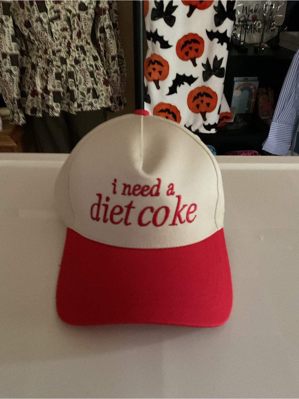 Zenana Outfitters Cream & Red "I Need a Diet Coke" Trucker Hat